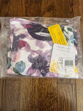 Burt's Bees Baby White Tee with Purple & Green Floral Print